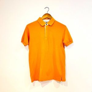 Yves Saint Laurent orange polo shirt for men, medium size, 100% cotton.
